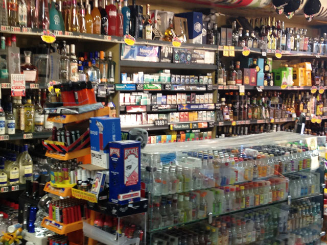 Large variety of cigarette brands and bottled shots